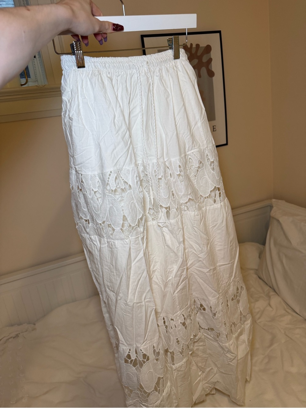 White Lace-Panel Maxi Skirt - Women's